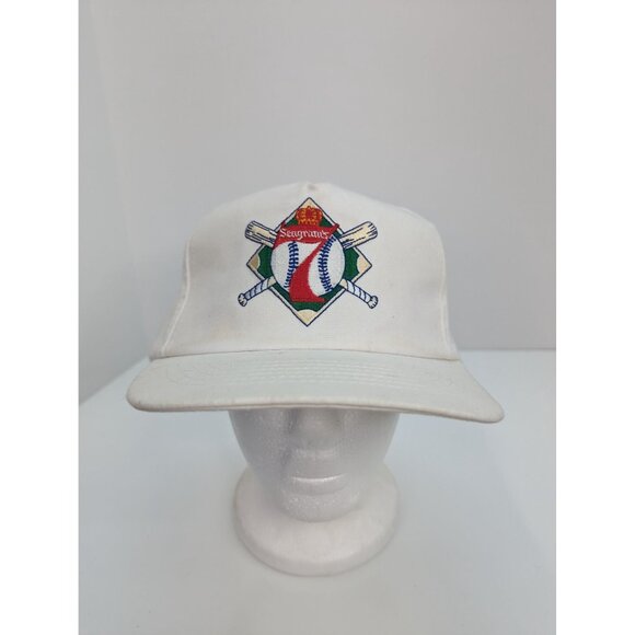 Vintage Seagrams 7 Baseball with 2 Bats Logo Men White Adj Snapback Cap Hat - Picture 2 of 9